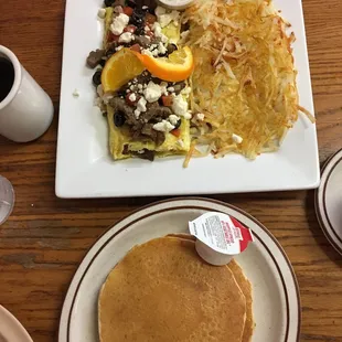 Greek Omelet w/ pancake - $9.99