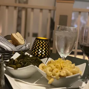 Mac and cheese and collard greens