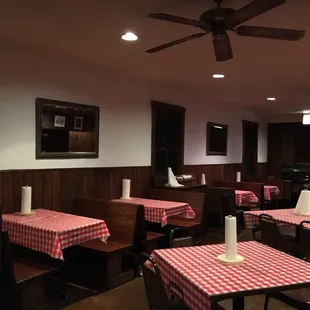 tables and chairs in a restaurant