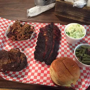 Before...  pulled pork, ribs, 1/2 chicken, slaw, green beans