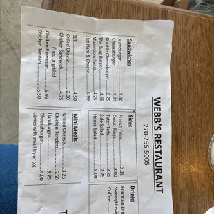 a menu on a table