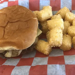 Burg Burger and tots.