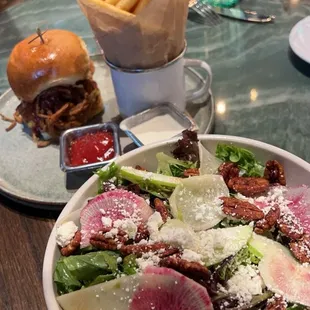 Ranch cap burger and farmers salad. Both recommend!