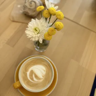 Honey latte and a cinnamon roll