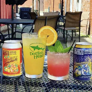a variety of drinks on a table