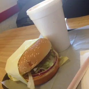 Big Ben cheeseburger and a strawberry shake. Delicious