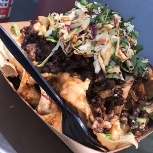 Asian Nachos with beef! Sooo freaking good!