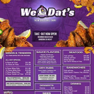 &quot;New Orleans Own&quot; 
WeDats Gardena California 
    Soft Opening Menu