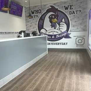 Inside of store wall graphic for logo