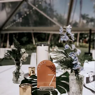 Table numbers, gold candle votives WITH candles inside and batteries