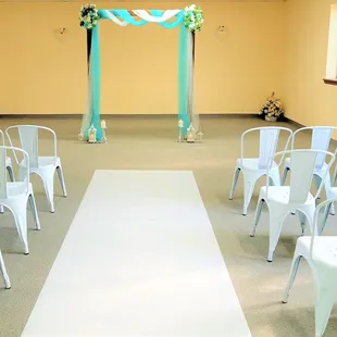 ceremony room that seats 50; choice of two arches and over 12 colors for decorations; for intimate walk-in and micro wedding ceremonies