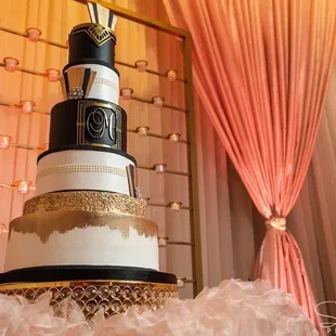 Gatsby Wedding Cake in black, white, metallic gold by WCbyTA