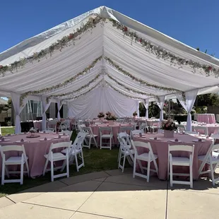 Rented the tent, tables, chairs, cocktail tables and linen.