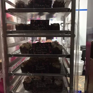 Display case , sorry picture is dark! All kinds of yummy treats!