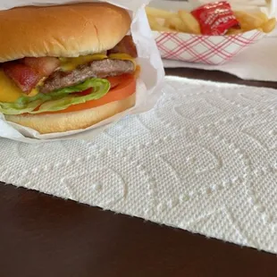 #2. Cheese Burger, Fries and Medium Drink Combo AND Bacon To Burger