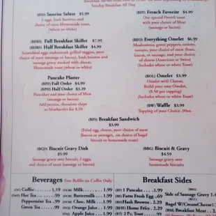 Breakfast menu