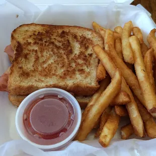 Hot Ham And Swiss with Crunchy Fries and Ketchup (to go)