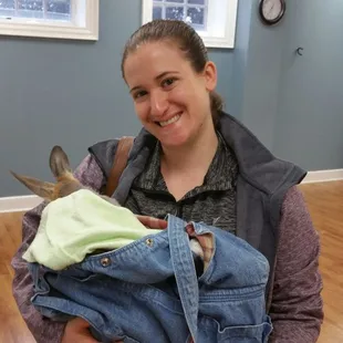 Holding a baby kangaroo from the Columbus Zoo at the Wedgewood Country Club Health Fair today.