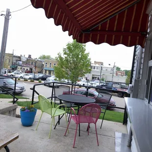 tables and chairs outside