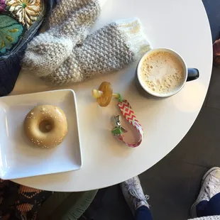 Cafe au lait + gluten free maple donut