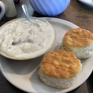two biscuits and a bowl of soup