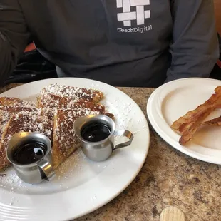 #3 French toast with bacon (He already ate one of the bacon slices before I took this!)