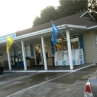 a car parked in front of the store