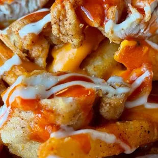 Loaded buffalo chicken fries