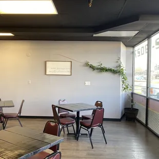 tables and chairs in a restaurant