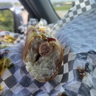 Foot long hotdog about the size of a slim jim