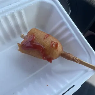Corn dog center was still ice cold