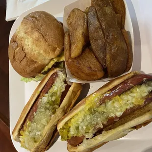 Half smoke Wedge french fries Cheeseburger