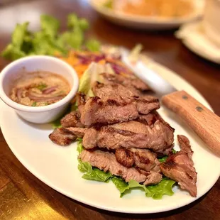 Sua Rong Hai (Bbq beef) - steak was good!  Wasn&apos;t a fan of the dipping sauce.