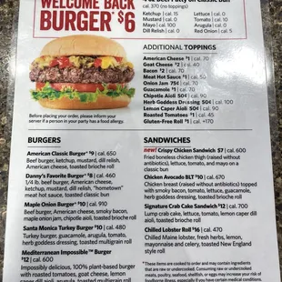 a menu for burgers