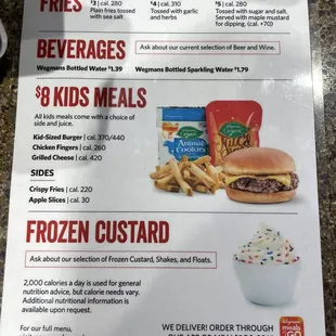 a menu for frozen custard