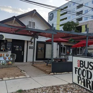 Red Bus Food Park, Weh is located at the front of the park facing Chestnut &amp; North LBJ Drive