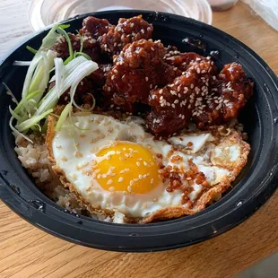 K-Chicken and Rice, with Korean sweet and spicy sauce