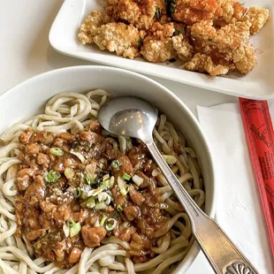 Dry House Noodles &amp; Salt Pepper Chicken w/ Basil