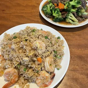 Shrimp Fried Rice and Broccoli Beef. So delicious!!
