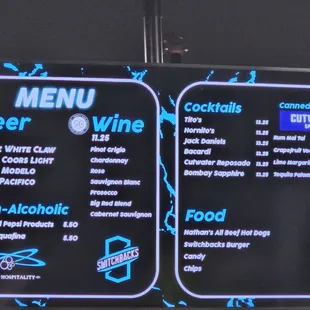 $14.25 beers $7.25 hotdogs $11.25 hamburgers