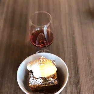 Bread pudding w/ ice cream and port wine