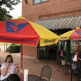 Outside patio on main. Great sculptures and even better deli sandwiches!