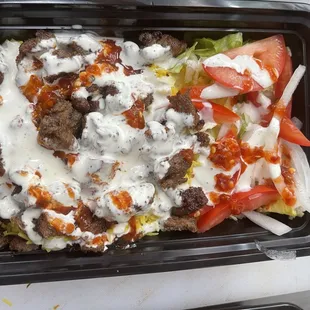 Beef, gyro over rice