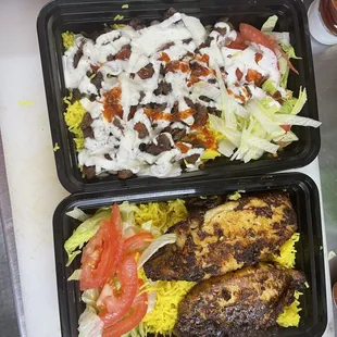 Beef, gyro and Fish over rice