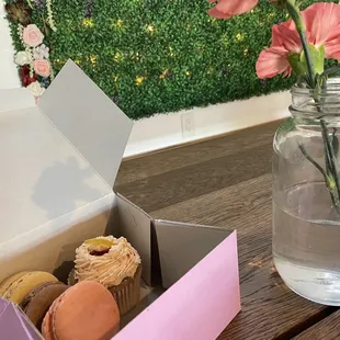 Guava, nutella, and marzipan macrons! And strawberry lemonade cupcake