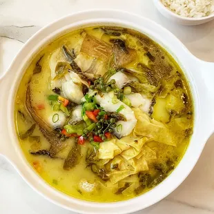 Green Sichuan Pepper Sauerkraut Fish Soup with Snakehead fish (upcharge)