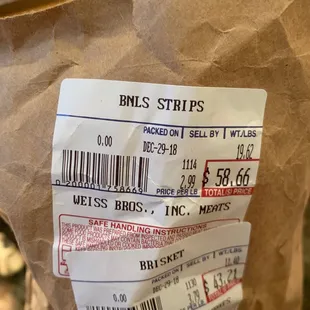 a bag of beef strips