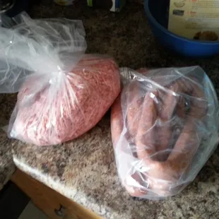 5lb of ground chuck abd 4 lb of keilbasa!