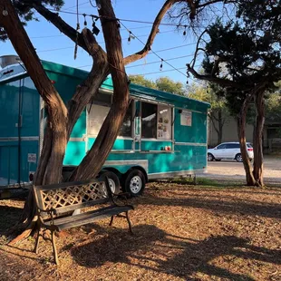 a blue food truck