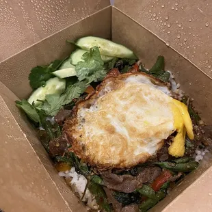 Pad Ka Prow, a rice based flavor packed beef dish!
